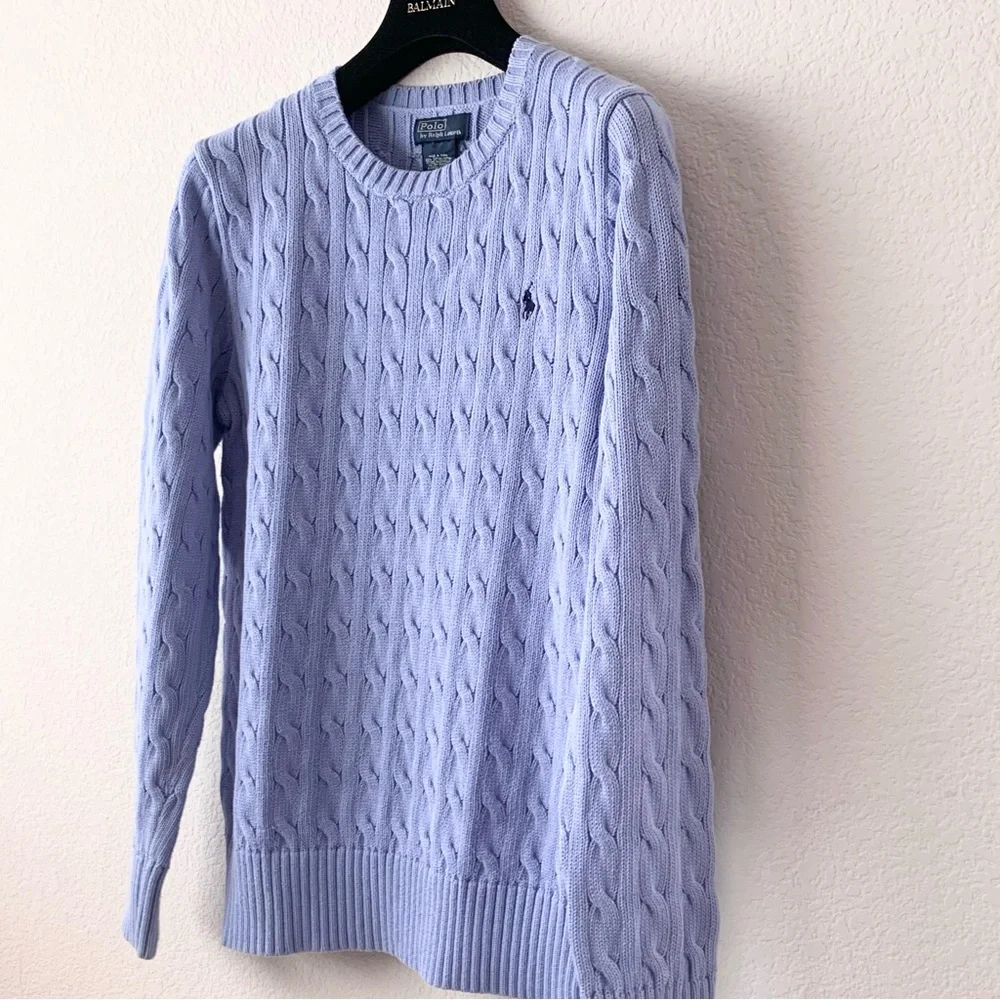 Ralph Lauren periwinkle cable knit cotton pullover sweater